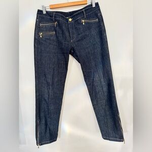 St. John Dark Blue Slim Straight Jeans with Gold Zips